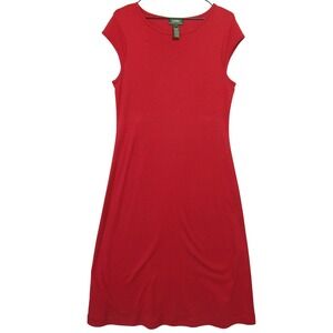 Lauren Ralph Lauren T-Shirt Dress Womens L Red Good Cotton Cap Sleeve A-Line